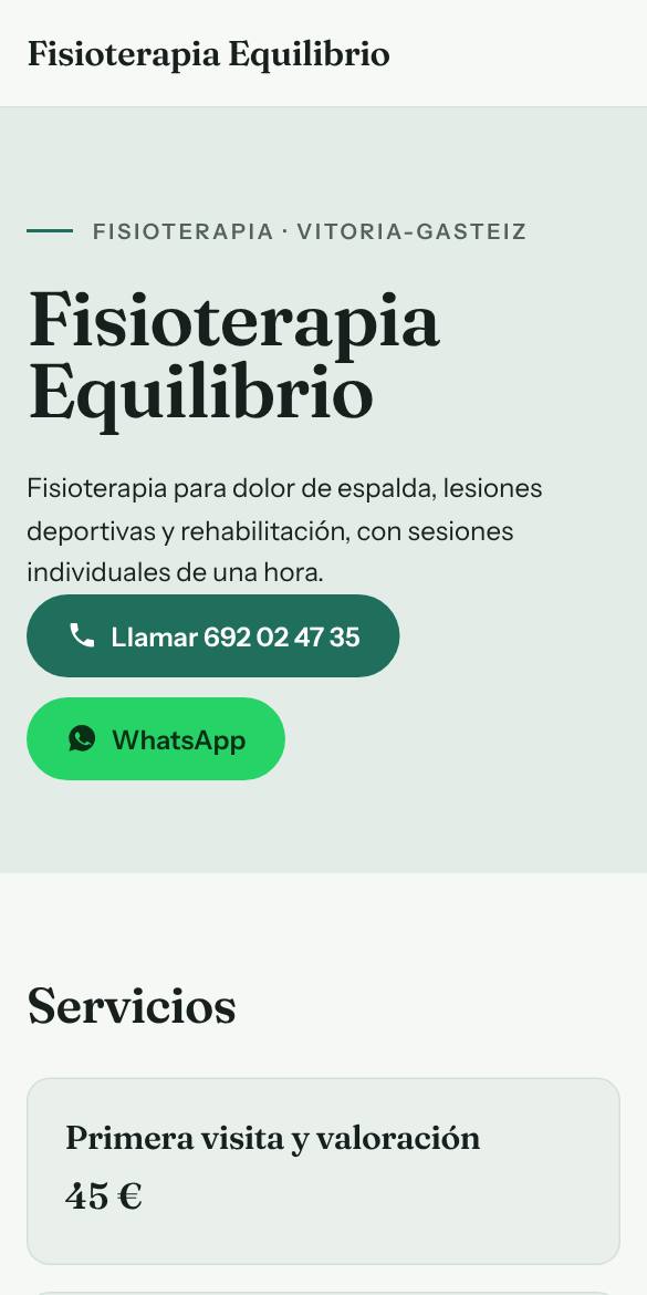 Web de ejemplo de una clínica de fisioterapia