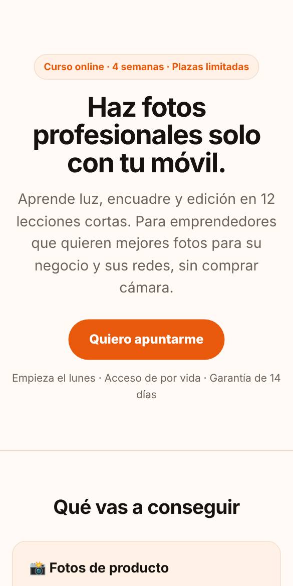 Landing page de ejemplo para un curso